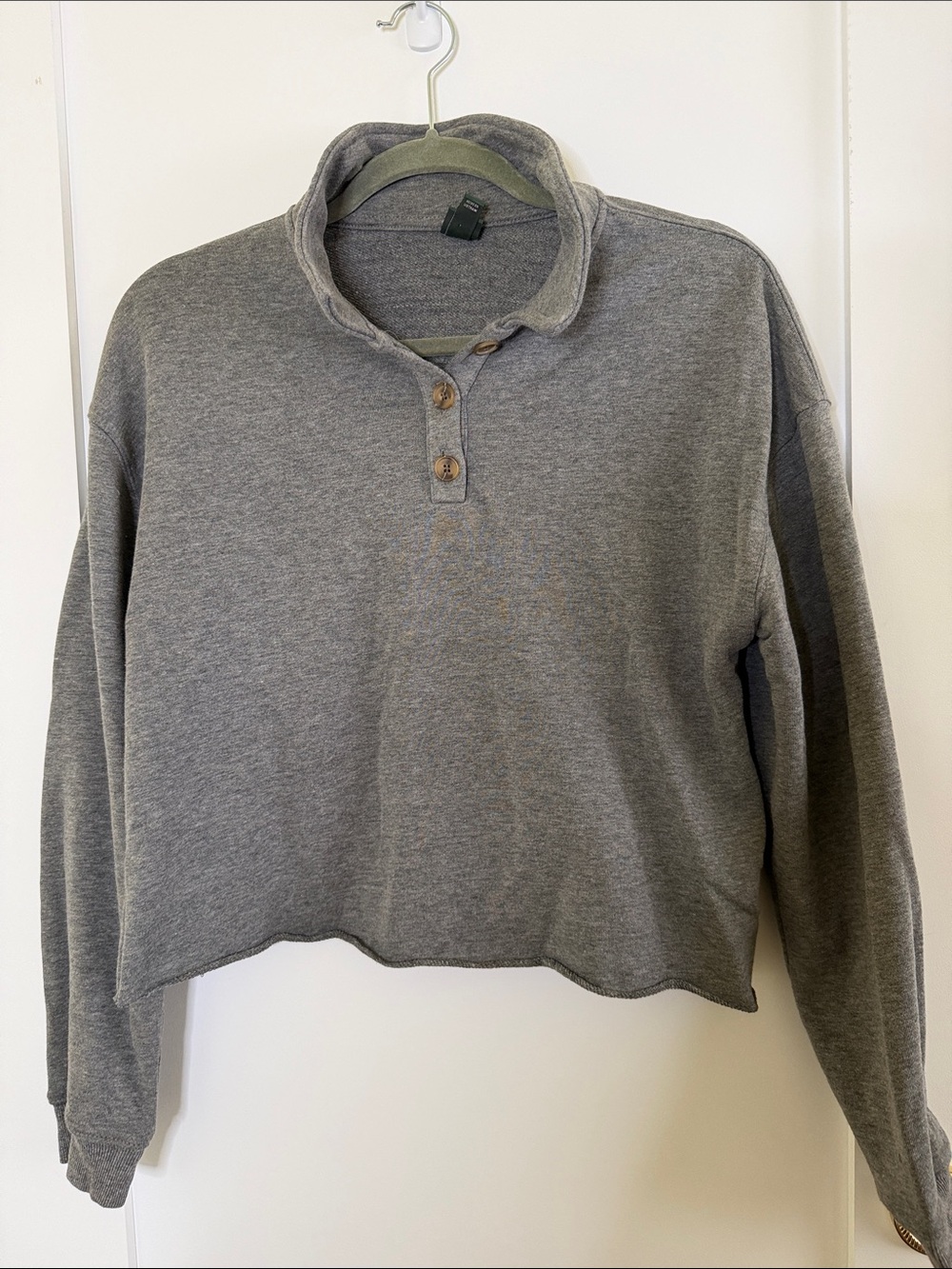 wild fable Charcoal Gray Button-Up Mock Neck Cropped Sweater